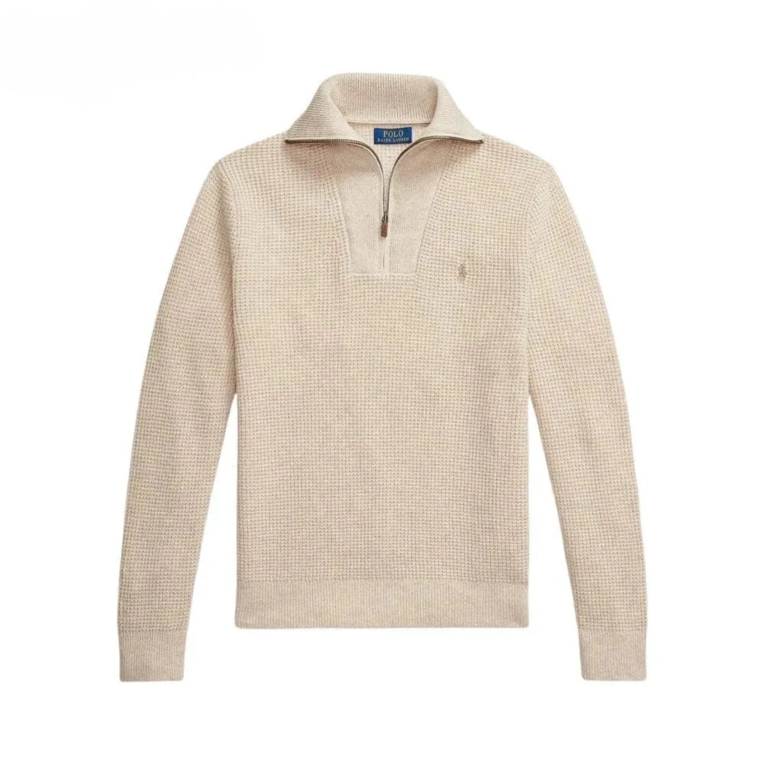 Ralph Lauren Waffle-Knit Wool-Cotton Quarter-Zip Sweater