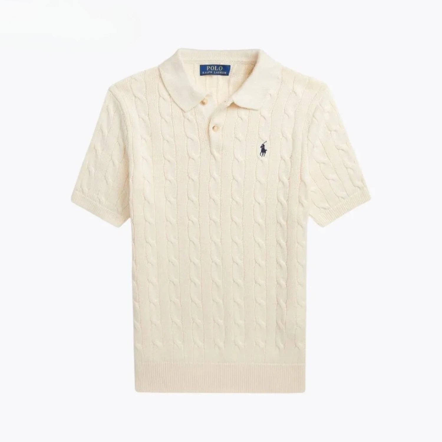Ralph Lauren Cable-Knit Cotton Polo-Collar Sweater
