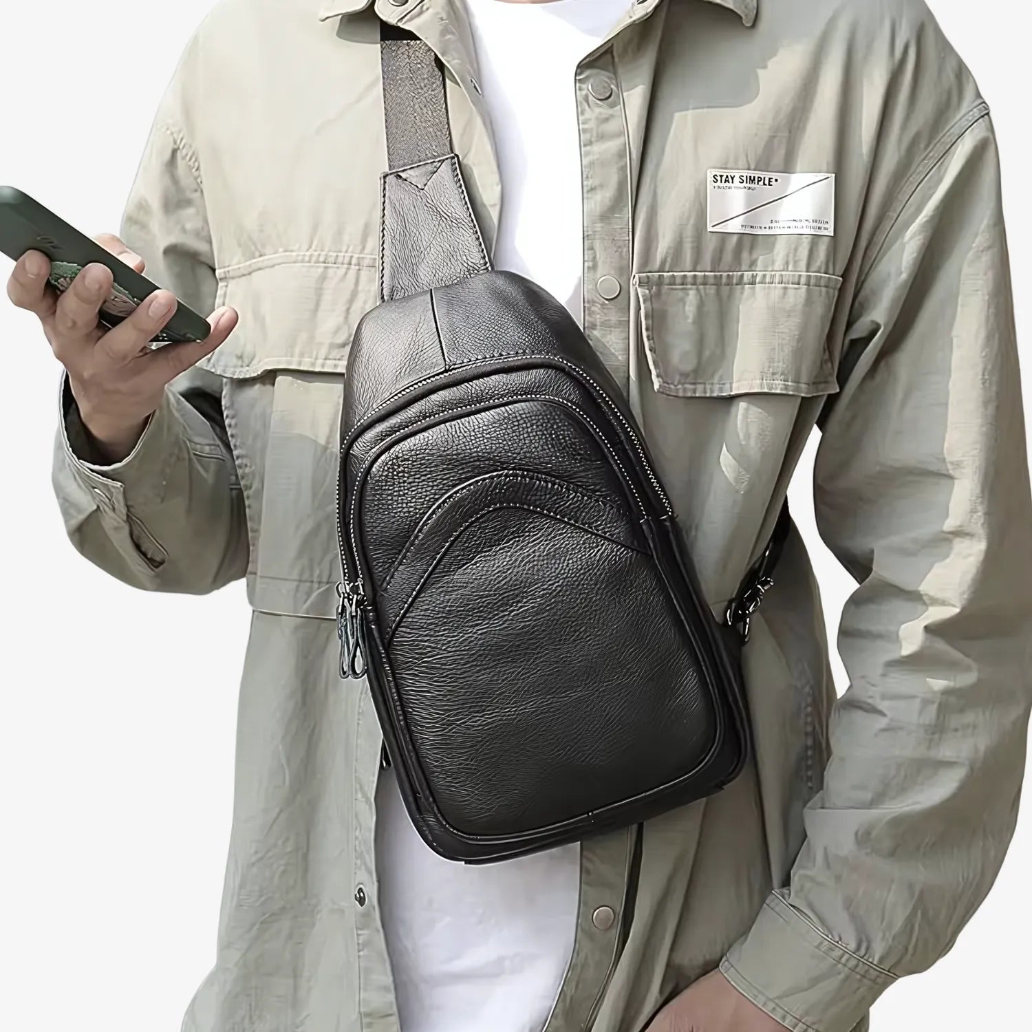 Dual Classic Men's Genuine Leather Bag