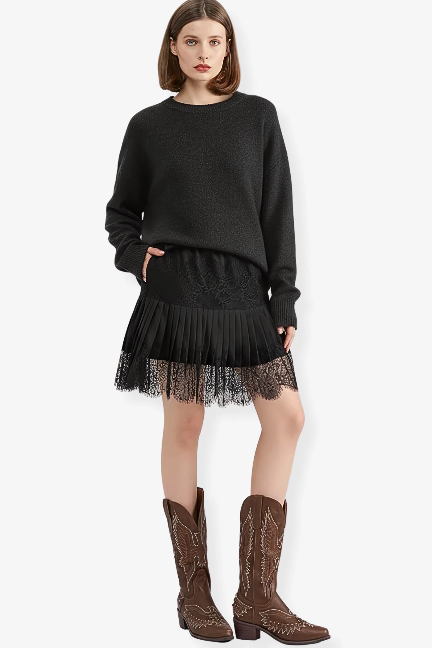 Lace Knit Sweater And Skirt Set