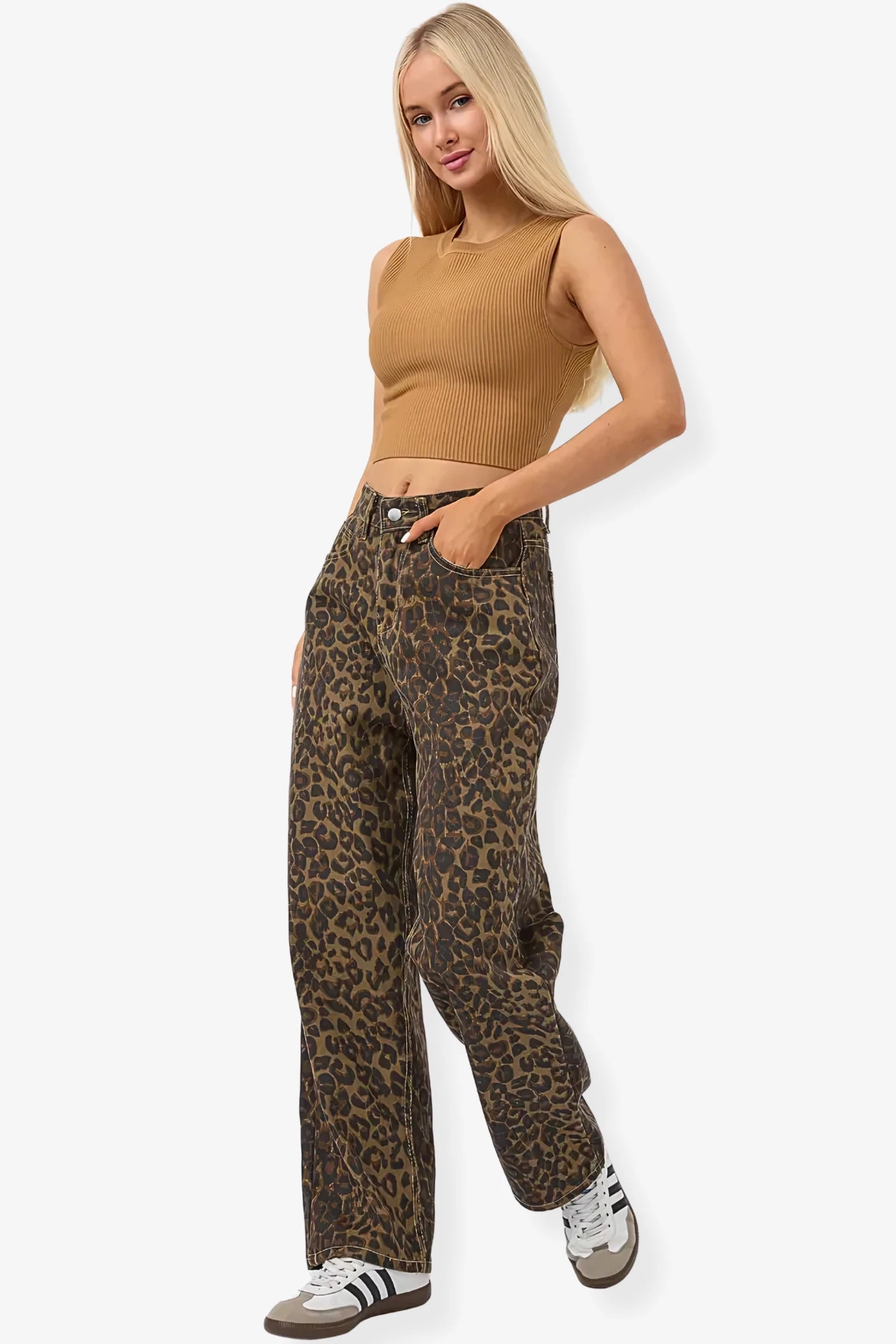 Leopard Print Barrel Jeans
