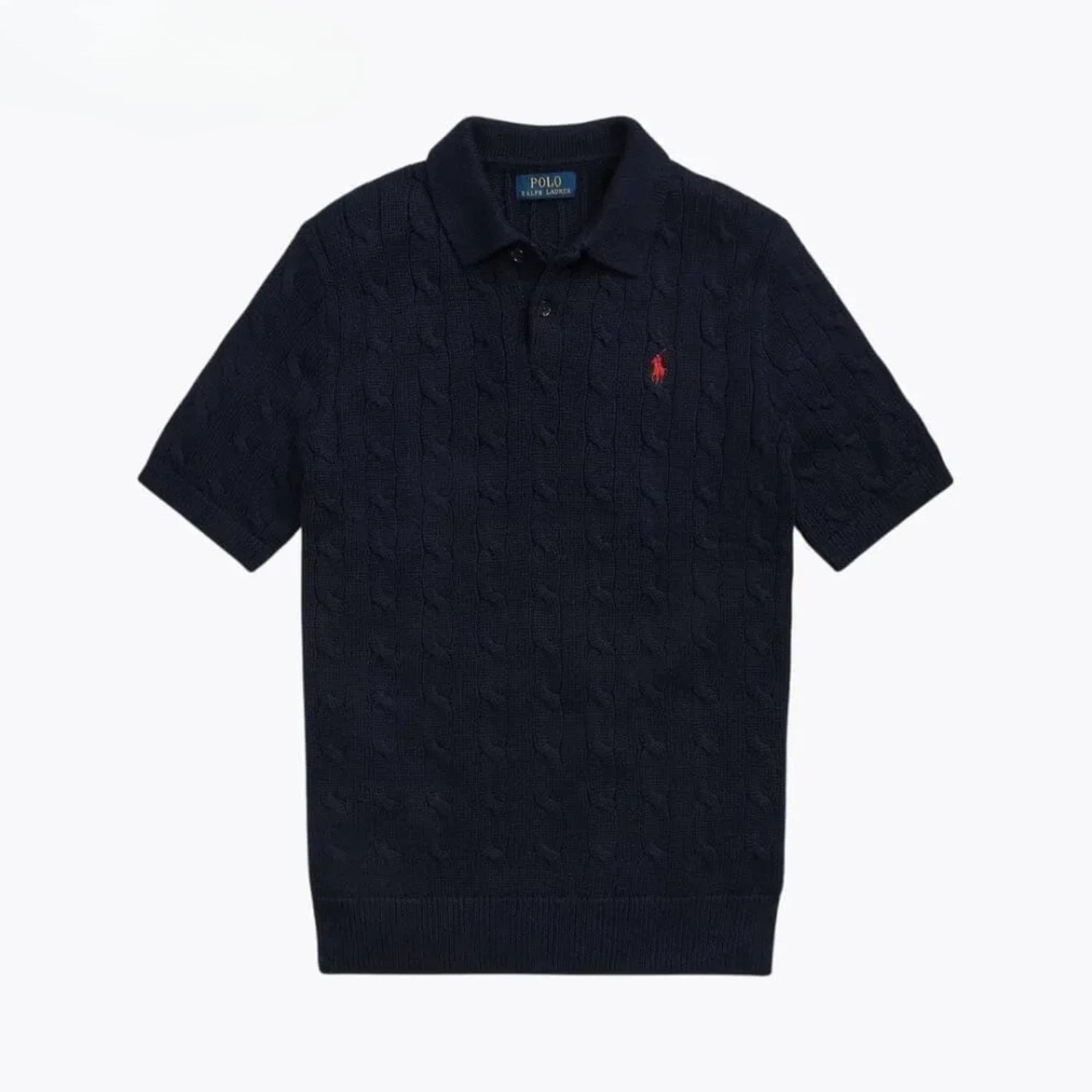 Ralph Lauren Cable-Knit Cotton Polo-Collar Sweater