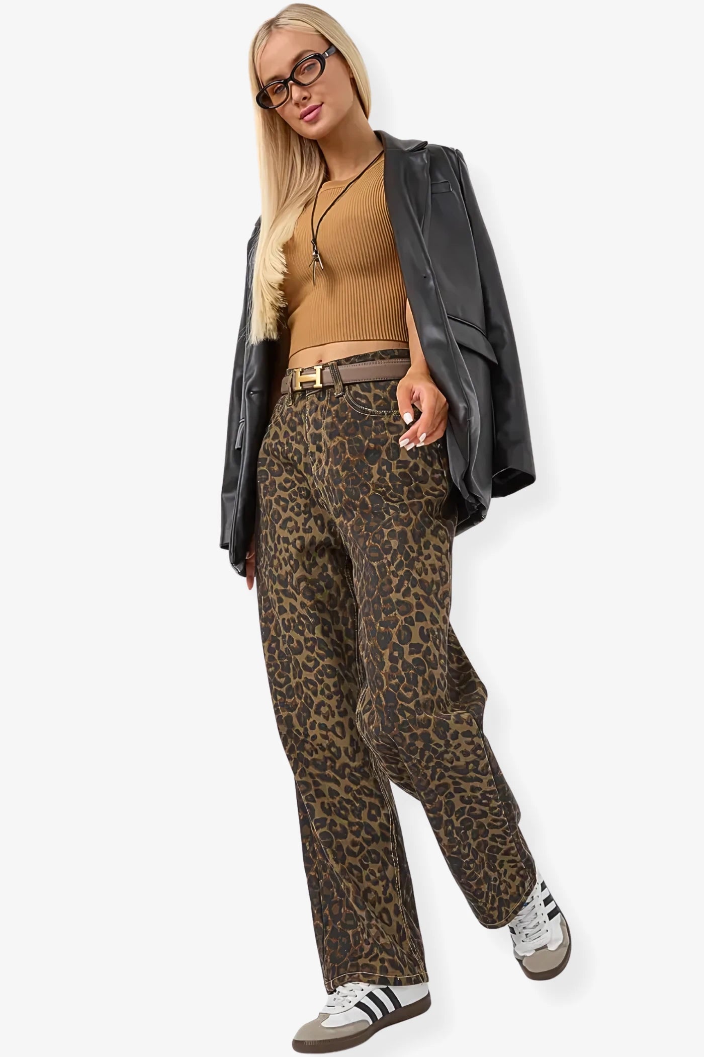 Leopard Print Barrel Jeans