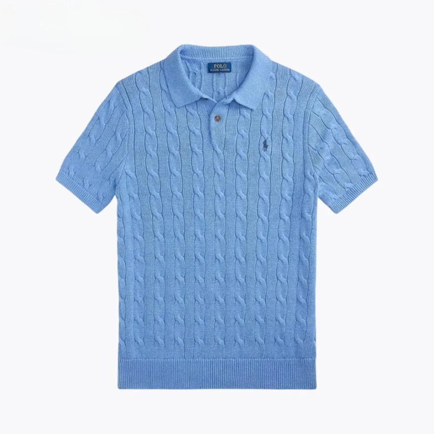 Ralph Lauren Cable-Knit Cotton Polo-Collar Sweater
