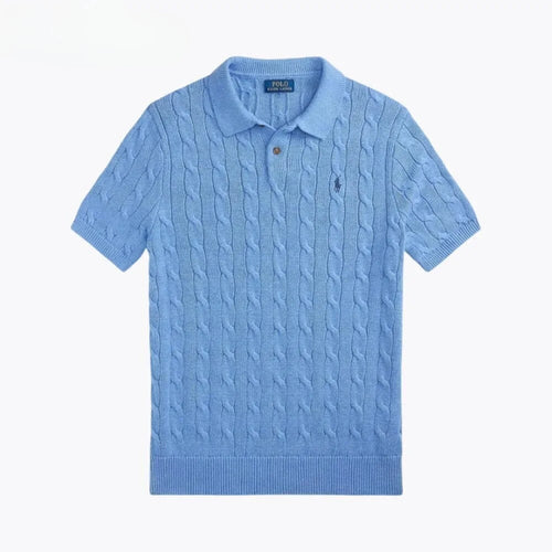 Ralph Lauren Cable-Knit Cotton Polo-Collar Sweater