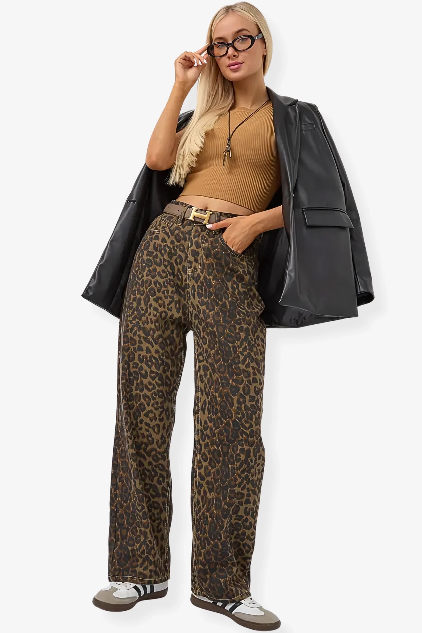 Leopard Print Barrel Jeans