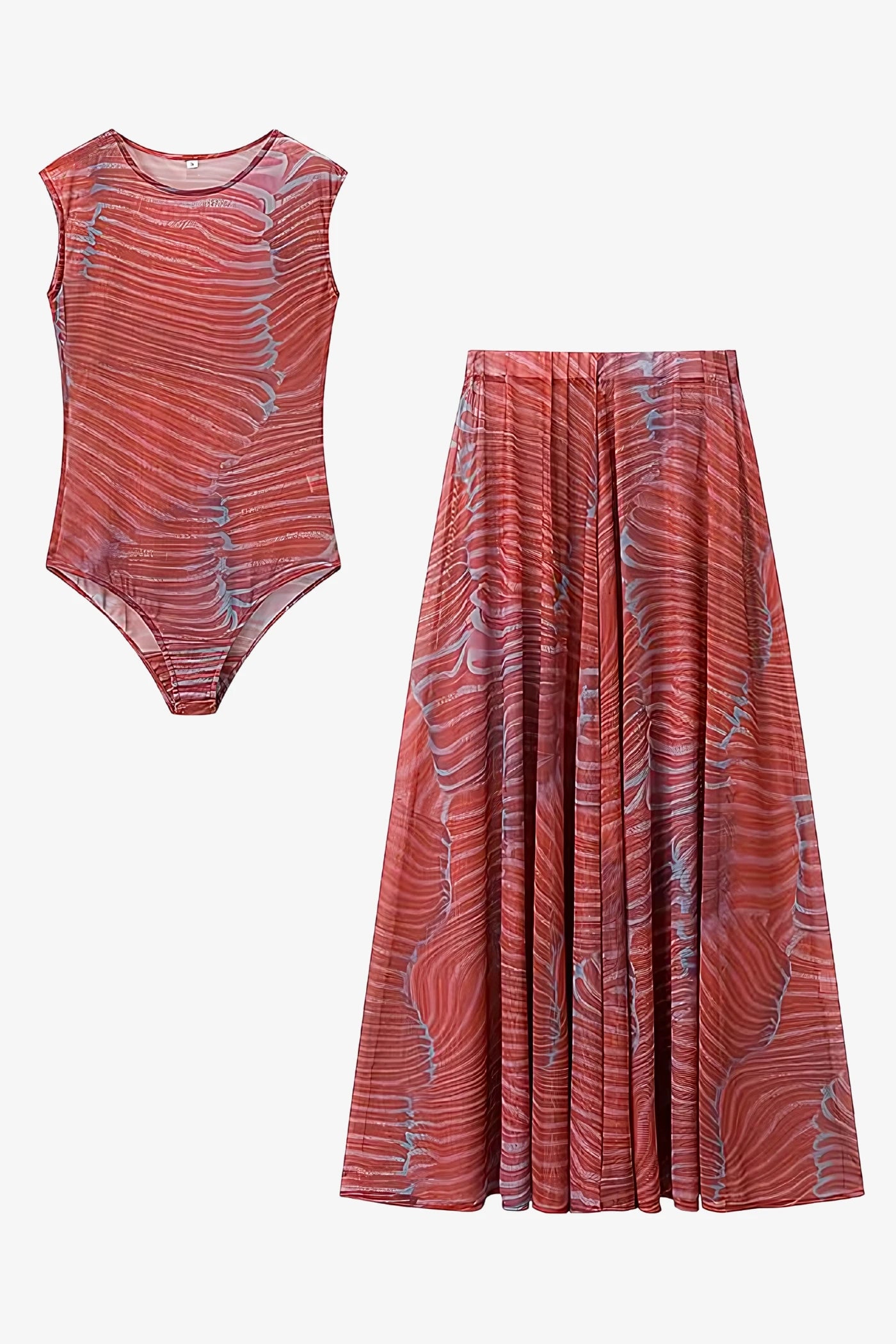Ripple Glow Mesh Bodysuit Skirt Set
