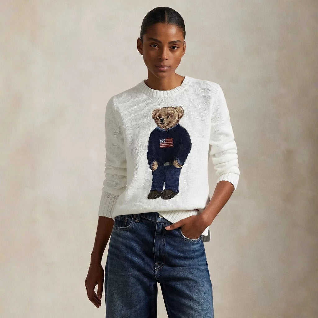 Ralph Lauren Polo Bear Crew Neck Sweater In Linen-Cotton Blend