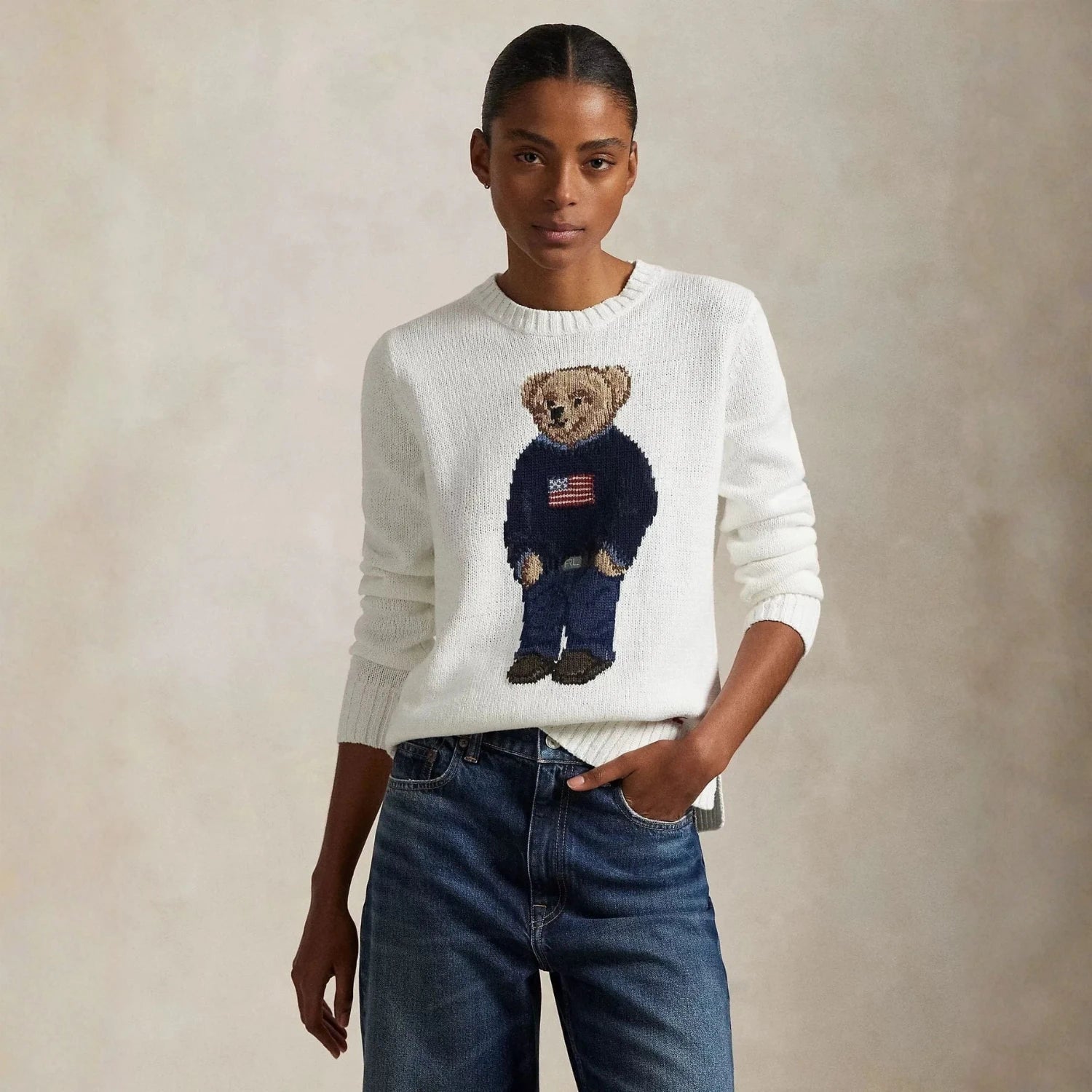 Ralph Lauren Polo Bear Crew Neck Sweater In Linen-Cotton Blend