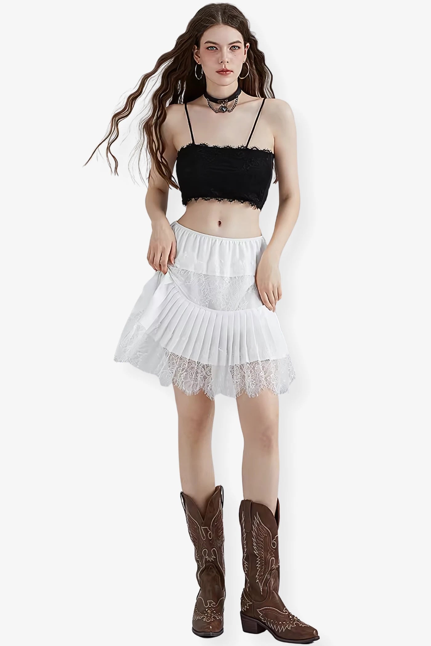 Lace Knit Sweater And Skirt Set