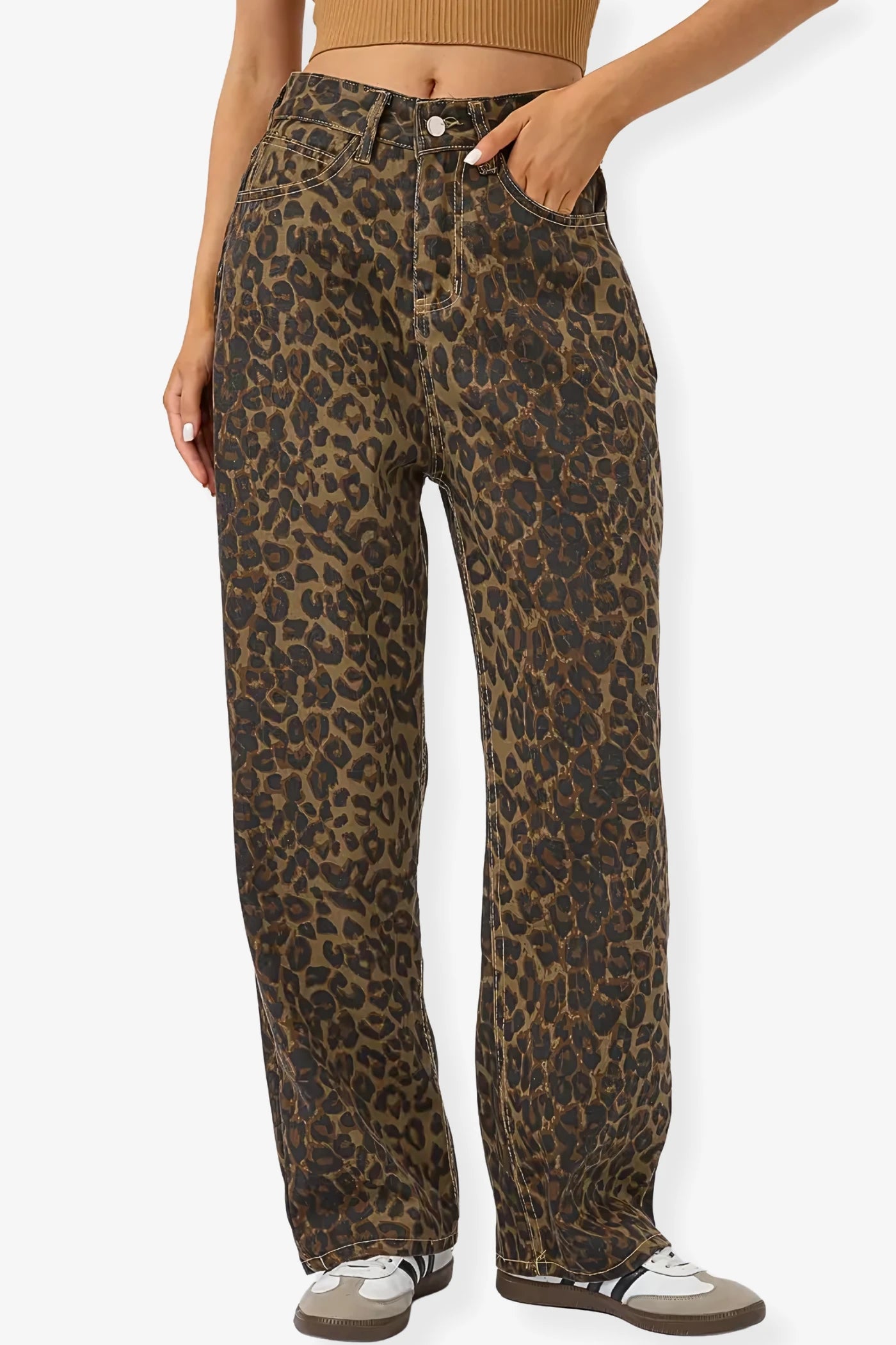 Leopard Print Barrel Jeans