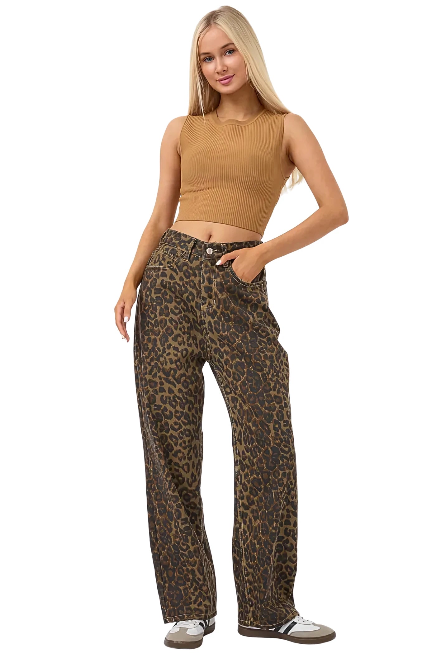 Leopard Print Barrel Jeans