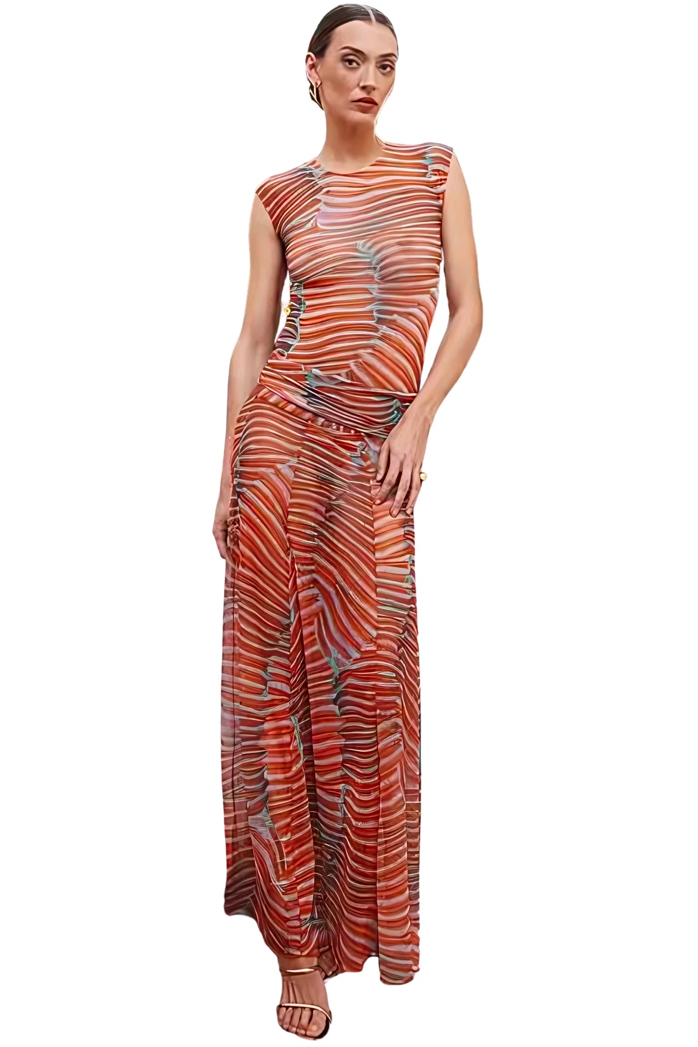 Ripple Glow Mesh Bodysuit Skirt Set