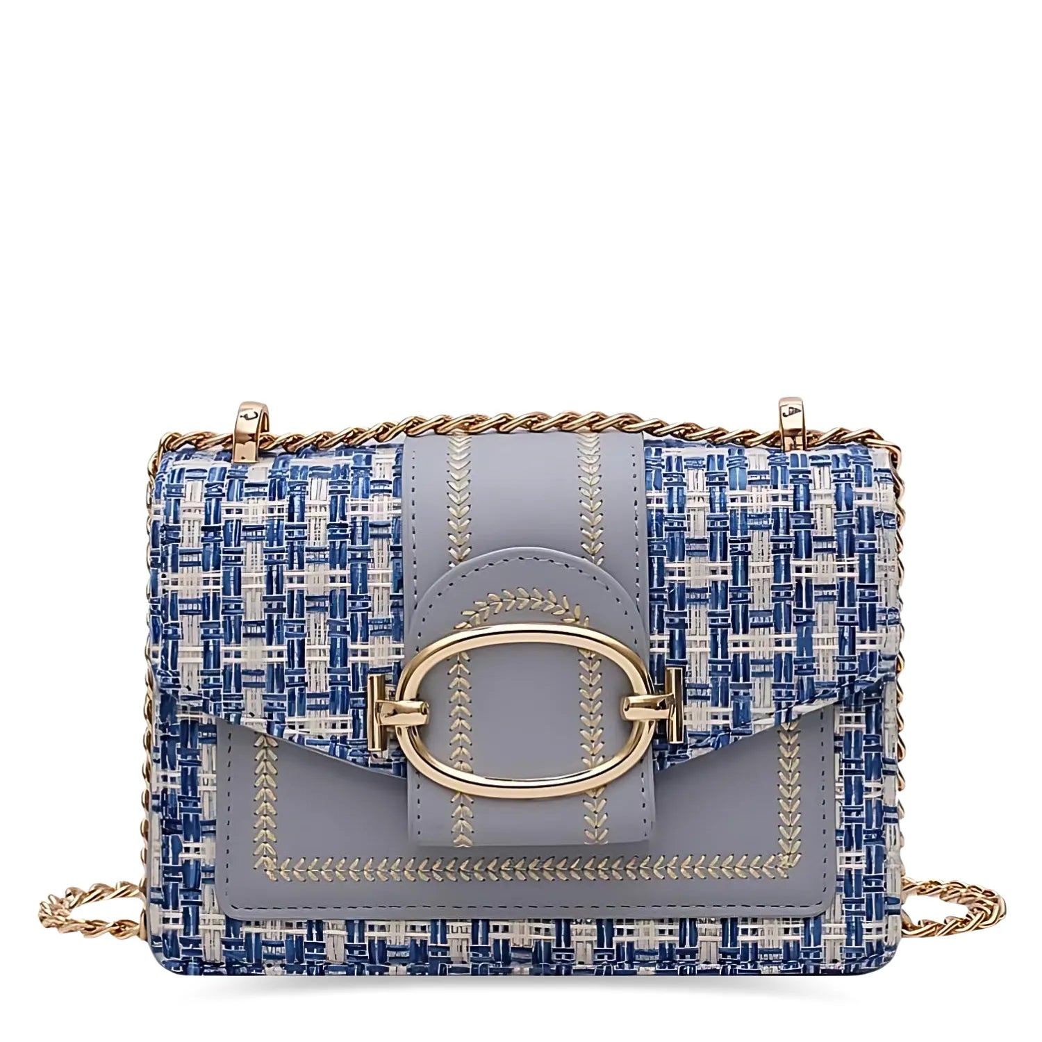 Amalfi Tweed Crossbody Bag with Gold Chain