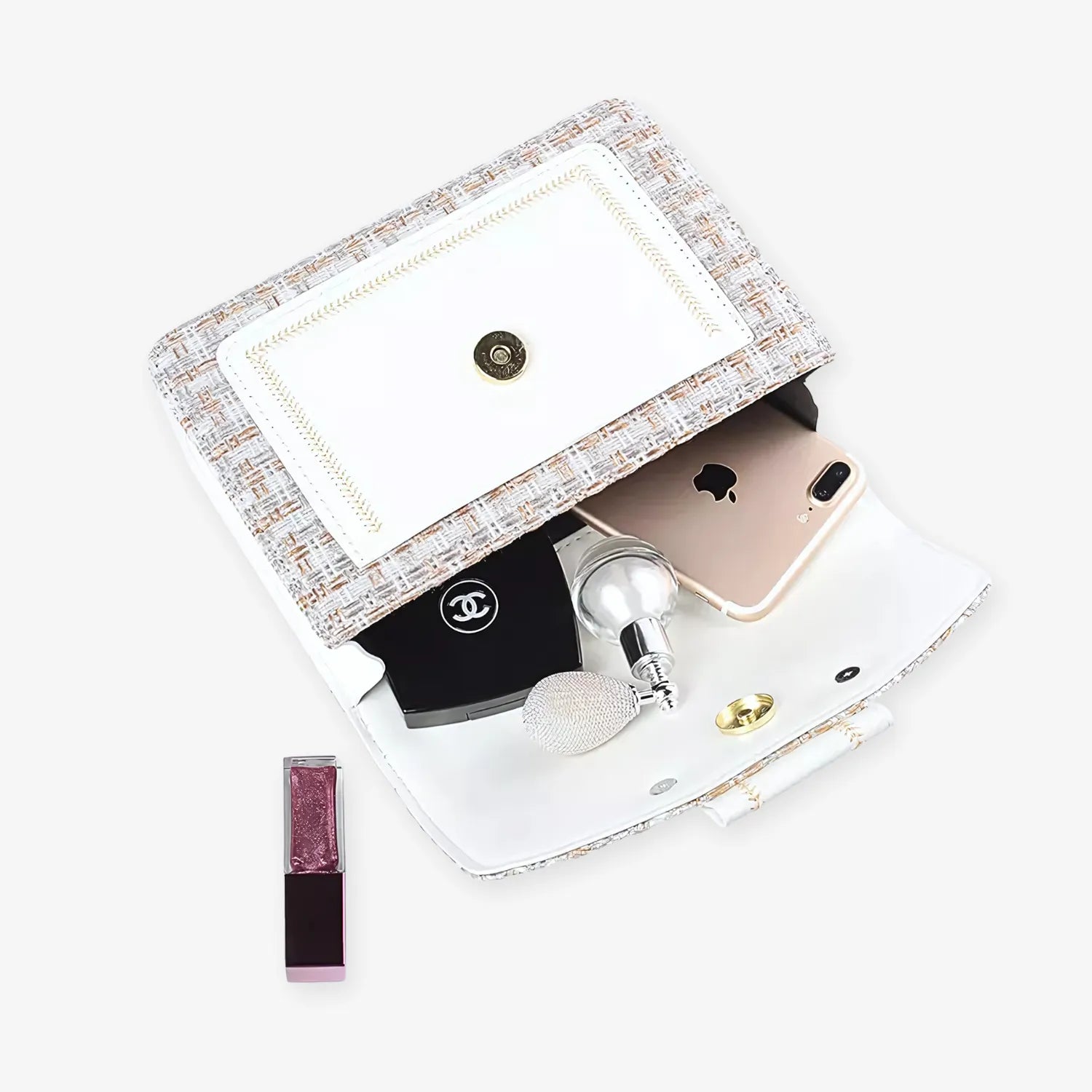 Amalfi Tweed Crossbody Bag with Gold Chain