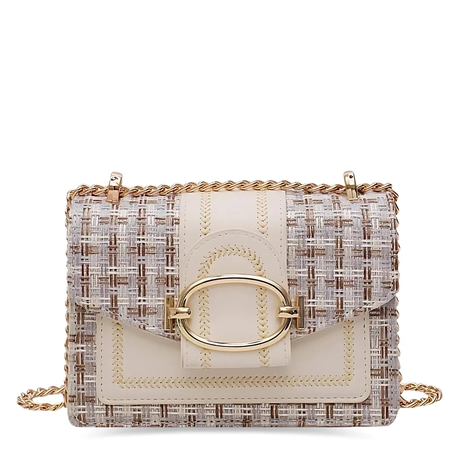 Amalfi Tweed Crossbody Bag with Gold Chain