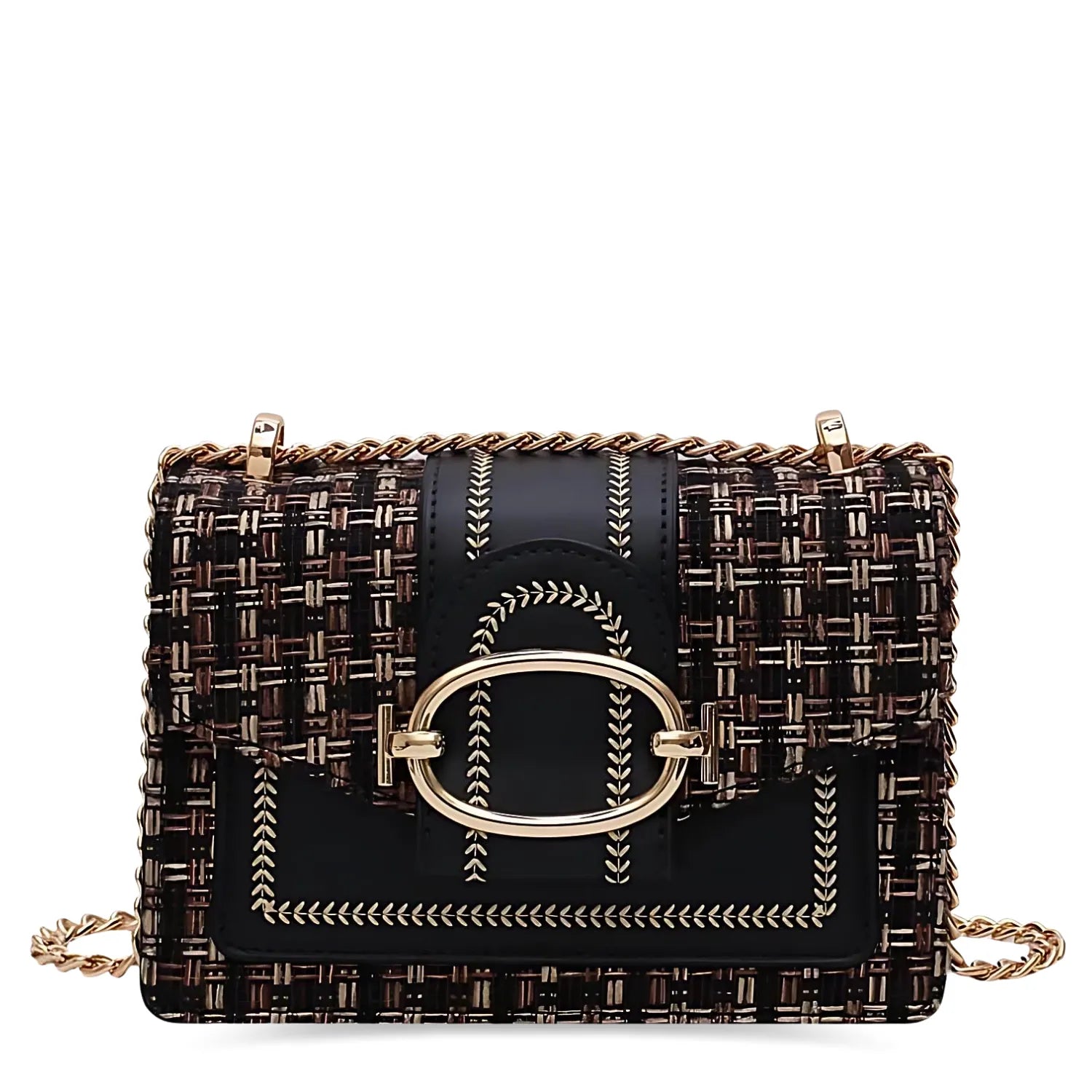 Amalfi Tweed Crossbody Bag with Gold Chain