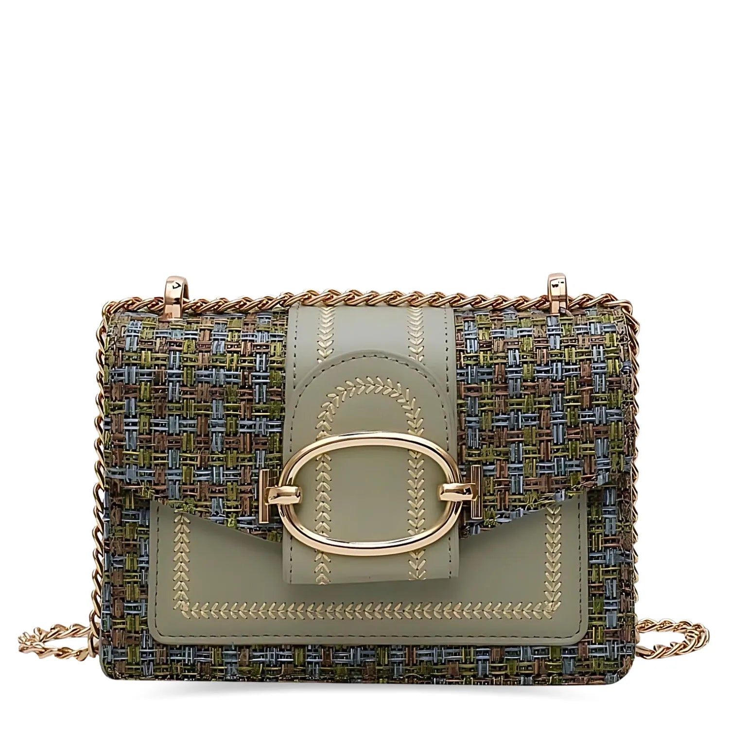 Amalfi Tweed Crossbody Bag with Gold Chain