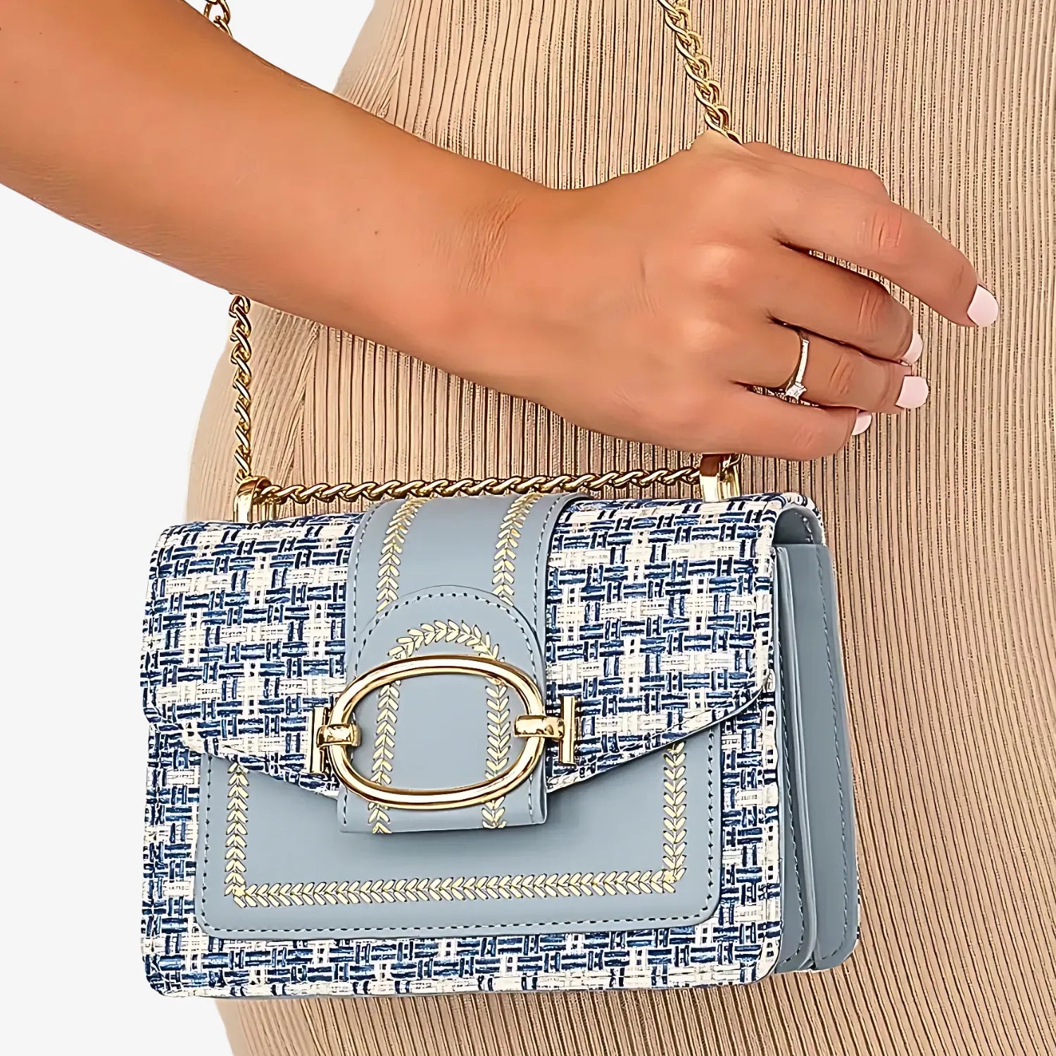 Amalfi Tweed Crossbody Bag with Gold Chain