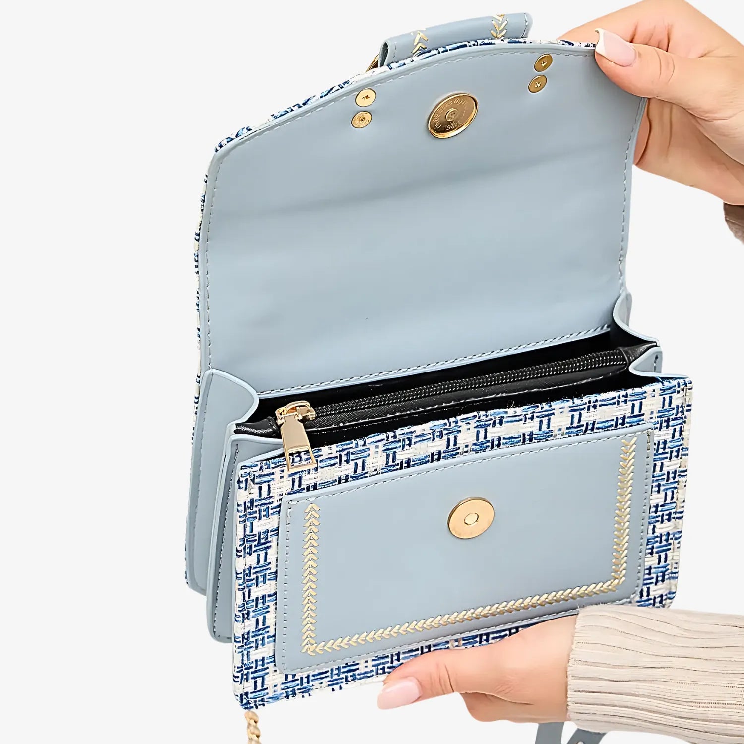 Amalfi Tweed Crossbody Bag with Gold Chain