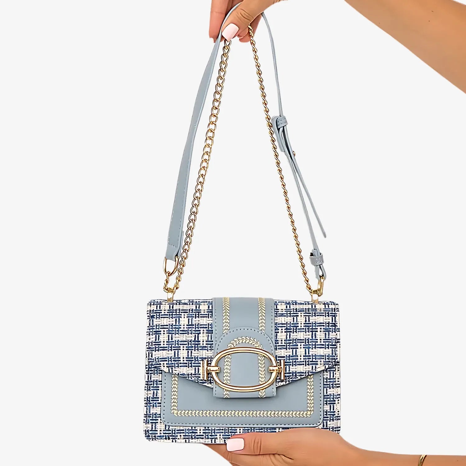 Amalfi Tweed Crossbody Bag with Gold Chain