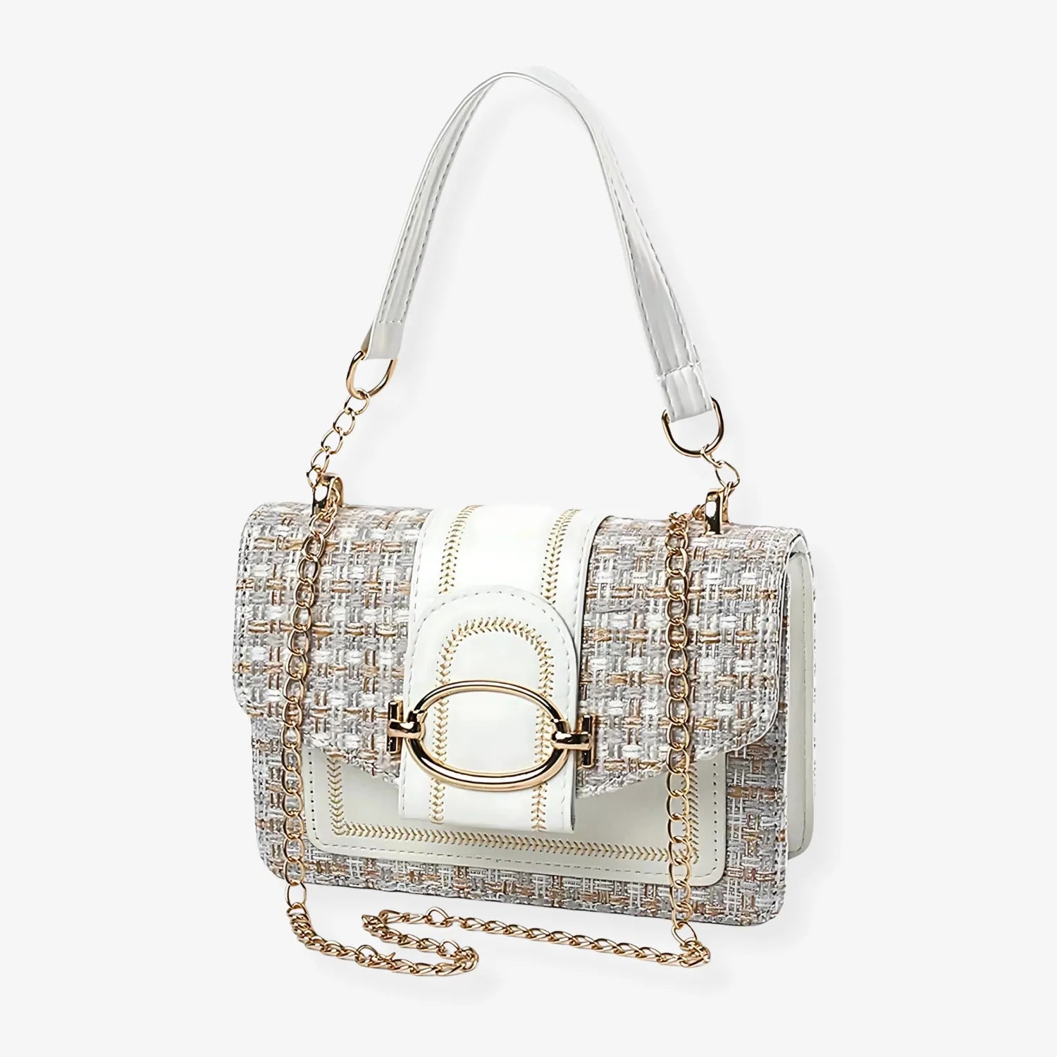 Amalfi Tweed Crossbody Bag with Gold Chain